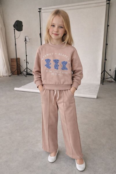 Erzani Kids Girl's Cute Teddy Bear Family Bears Printed Tracksuit Set – Casual Comfortable Combination Set