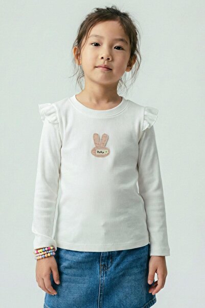 Breeze Devojčica majica dugih rukava sa aplikacijom zeca i izvezenim cvećem, ...