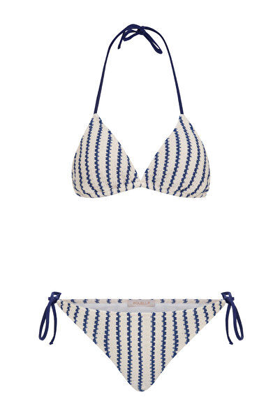 AQUELLA Tricotajuri Bleumarin Ecru cu dungi Bikini Triunghi