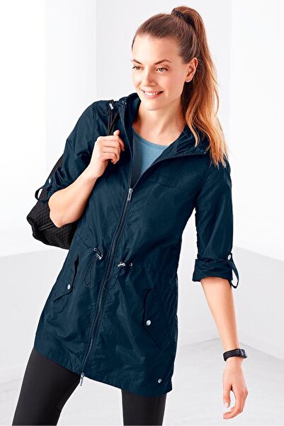 Tchibo Women Plain Lightweight Trench Coat, Navy Blue