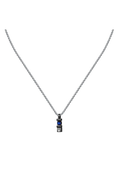 Maserati Sapphire chain, silver stainless steel, black, sapphire stone, lengt...