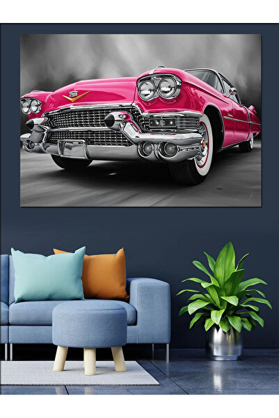 Artmeg Pânză decorativă pentru mașină Cadillac clasică roz - Tablou din lemn MDF