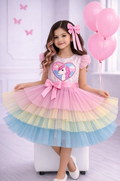 RUMİ KİDS Unıcorn Özel Gün Doğum Günü Kız Çocuk Elbisesi kostum