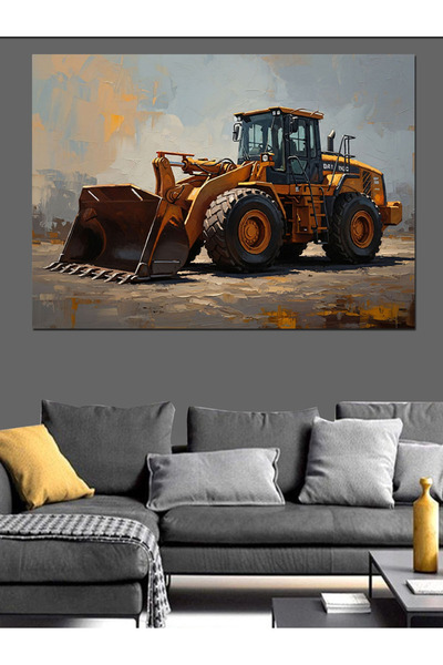 Artmeg Pânză decorativă modernă cu buldozer galben, reprezentând lucrători pe...