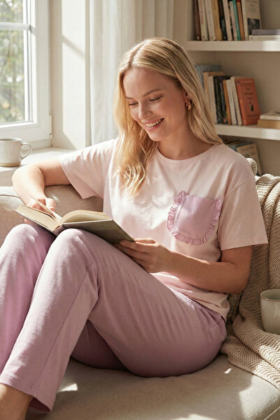 Lela Pamuk komada standardnog kroja okrugla kragna Sa detaljem džepa set pidž...