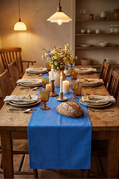 Decorative Bohemian Blue Runner - Dining Table and Living Room Console Cover (50x150 cm)