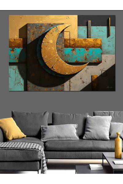 Artmeg Tablou decorativ din pânză cu lună semilună din metal ruginit - Tablou...