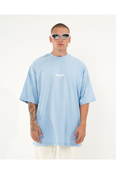 martin valen Men's "Slogan" Printed Designer Blue Oversized T-Shirt