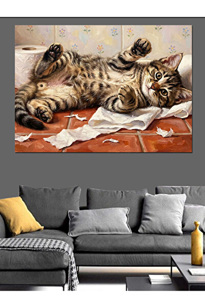 Artmeg Pânză decorativă cu pisică obraznică și hârtie igienică - Tablou din l...