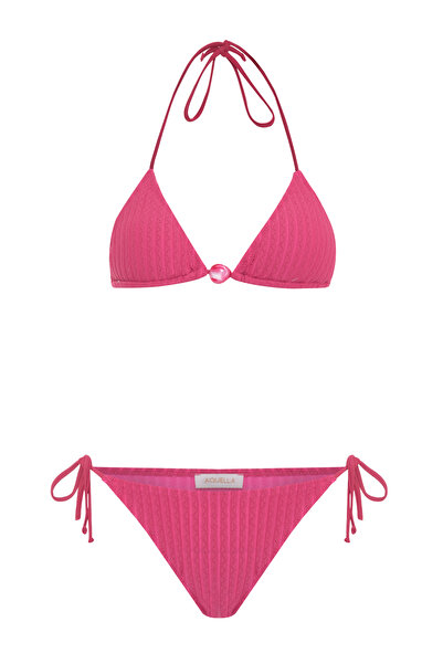 AQUELLA Textured fuchsia triangle bikini set