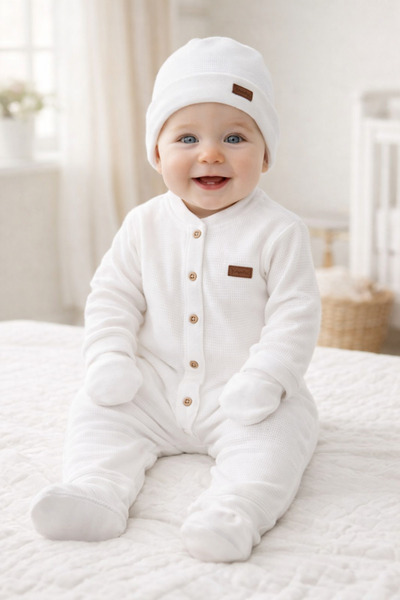 Arin Baby Waffle Fabric White Color with Blanket 5 Pieces Unisex Baby Romper ...