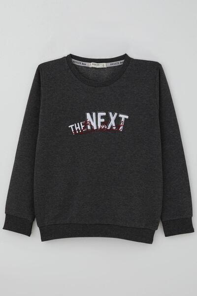 Breeze سويت شيرت للأولاد مطرز بحروف مطبوع للأعمار من 5 إلى 10 سنوات، لون رماد...