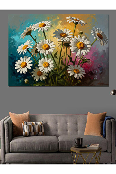 Artmeg Buchet de margarete albe înflorite în câmp - Pânză decorativă - Tablou...