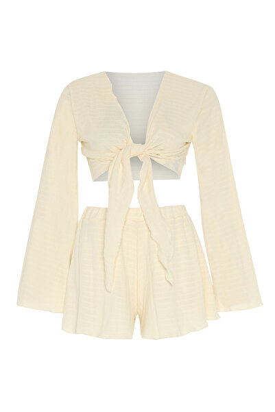 AQUELLA Crop top cu modele texturate - Set pantaloni scurți