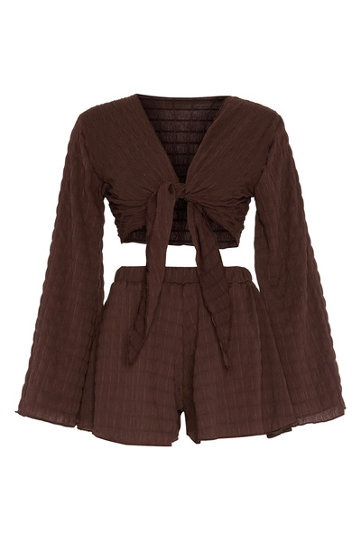 AQUELLA Textured Patterned Crop Top - Shorts Set