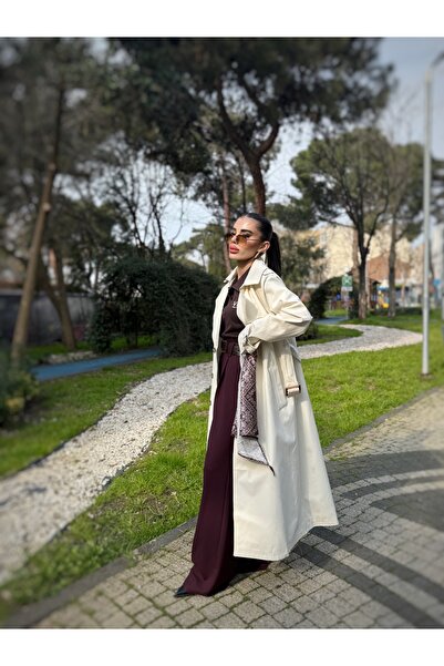 GÜLCİCİ Ekru kemerli trençkot