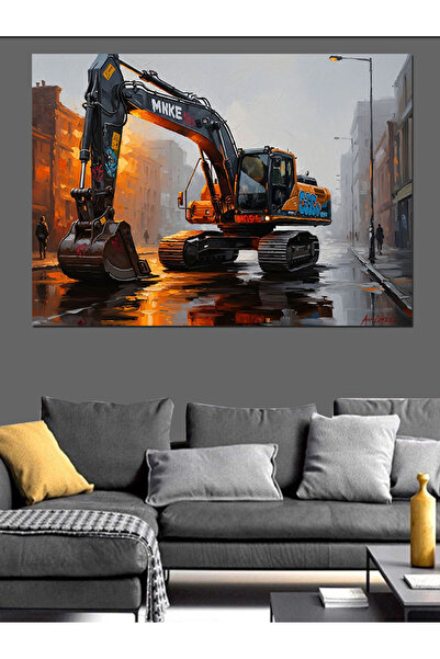 Artmeg Pânză decorativă cu excavator portocaliu modern pe străzi ale orașului...