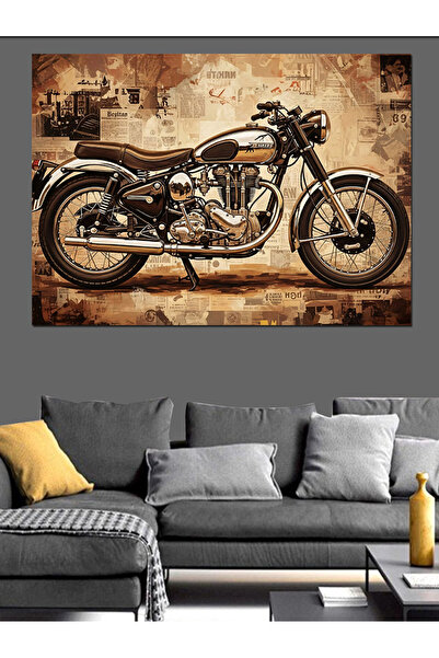 Artmeg Pictură de perete nostalgică cu motociclete clasice, pânză decorativă ...