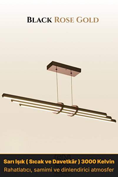 Cosmo Downlight Rose Gold Ada Mutfak & Bar Masası Lineer Sarkıt Avize