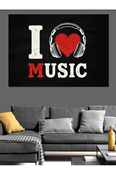 Artmeg I Love Music Heart Headphone Decorative Canvas - Mdf Wood Painting