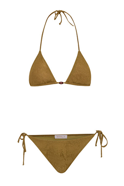 AQUELLA Kendinden Patterned Yağ Green Triangle Bikini Set