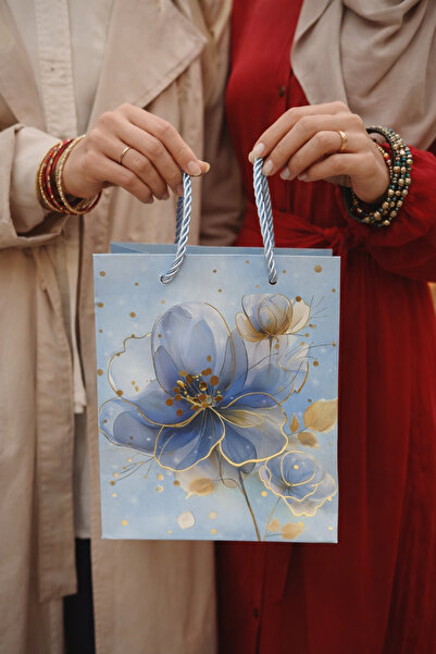 BİLGİ K K كرتون فاخر حقيبة برباطات للربط باللون الأزرق GÜL De منقوش ediyelik ...