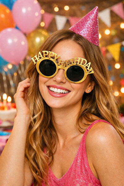 PARTİPORT Happy Birthday Silver Party Glasses Birthday Fun Glasses