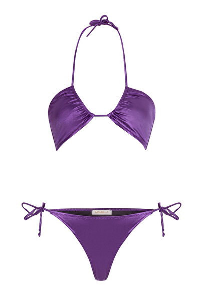 AQUELLA Без презрамки сатенен лилав халтер бикини комплект
