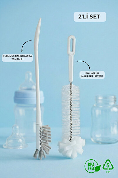 ELDİPA 2'li Biberon Şişe Temizleme Fırçası Seti - Süngerli ve Sert Kıllı Mata...