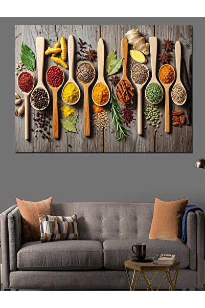 Artmeg Colorful Spice Mix on Wooden Spoons Decorative Canvas - Mdf Wooden Table