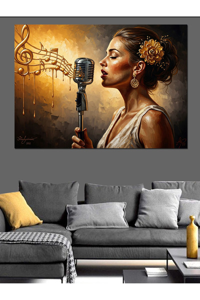 Artmeg Woman Singing on a Microphone Decorative Canvas - Mdf Wood Painting