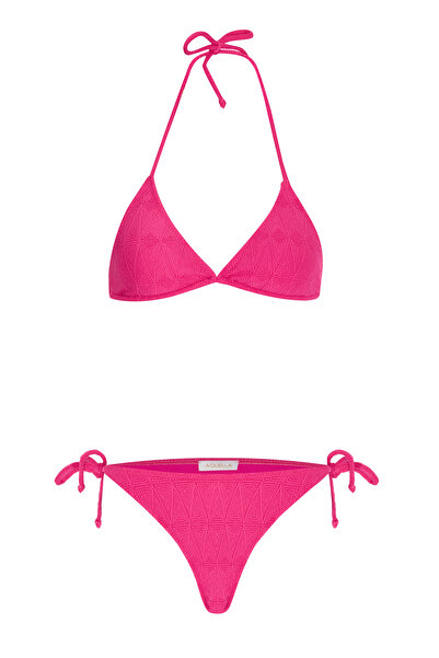 AQUELLA Textured fuchsia triangle bikini set