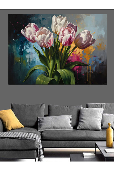 Artmeg Lalele roz și albe într-o vază Pânză decorativă - Masă din lemn MDF