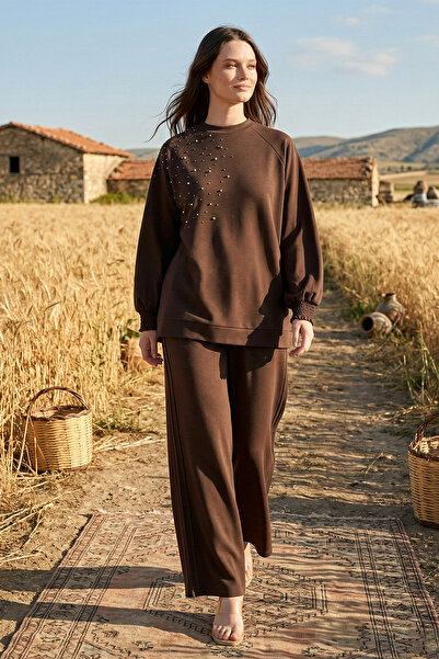 Nuss Stone Stud Detail Tunic Trousers Set 1076 Brown