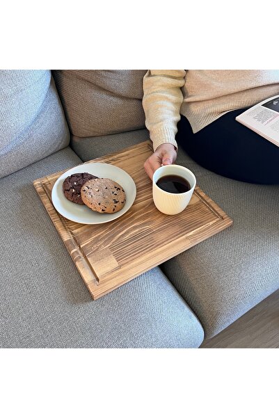 WOODHAUS Katlanabilir Kare Masif Ahşap Koltuk Sehpası Minder Arası Tepsi - 35...