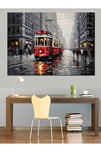 Artmeg Διακοσμητικός καμβάς Istanbul Nostalgic Red Tram Street - Ξύλινος πίνα...