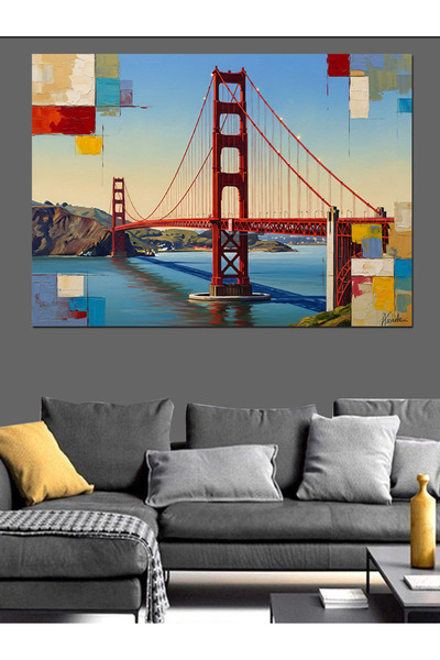 Artmeg Pânză decorativă Red Golden Gate de artă modernă - Tablou din lemn MDF