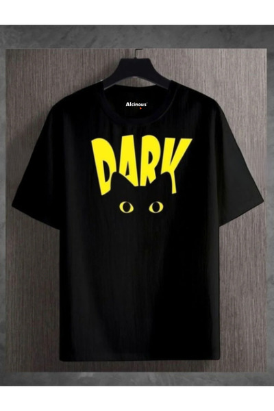 ALCİNOUS Unisex Oversize εμπριμέ βαμβακερό μπλουζάκι με κοντό μανίκι ΜΑΥΡΟ