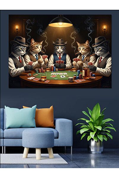 Artmeg Pisici care joacă poker la o masă de jocuri de noroc - Pânză decorativ...