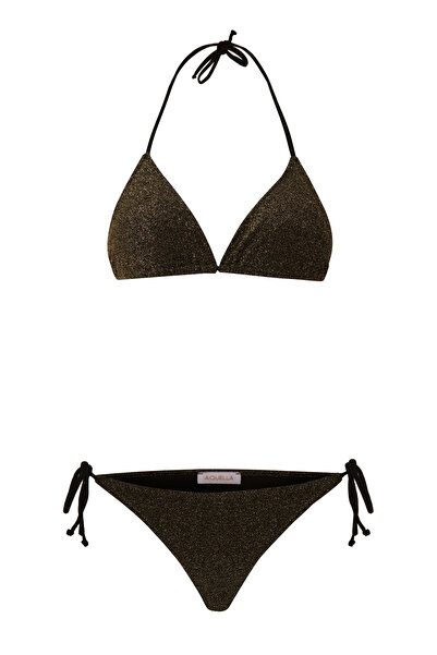 AQUELLA Glittery Lurex Dark Green Triangle Bikini Set