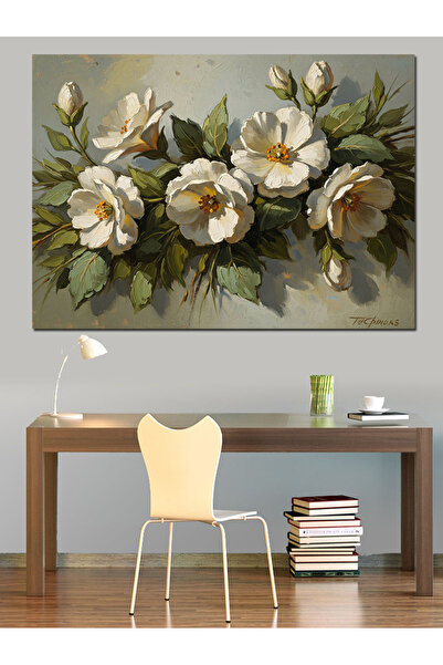 Artmeg Διακοσμητικός καμβάς White Peony Flowers - Ξύλινος πίνακας MDF