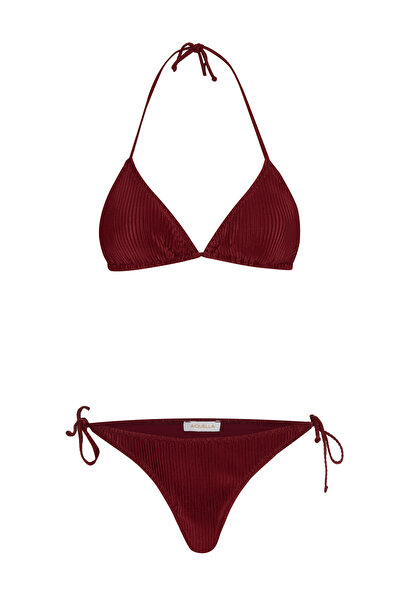 AQUELLA Plisirani satenski bikini set u bordo boji, trokutasti