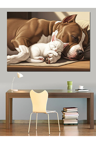 Artmeg Pânză decorativă cu câine mare și cățeluș adormit - Masă din lemn MDF