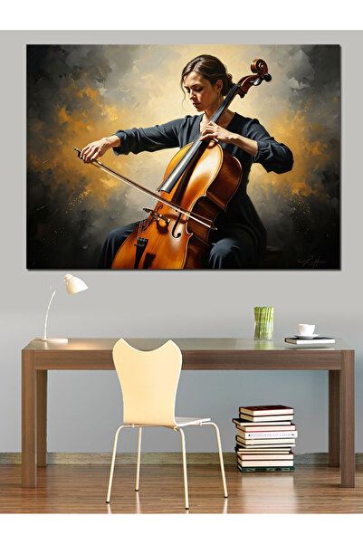Artmeg Portrait of a Cellist Focused on Her Instrument Decorative Canvas - Md...