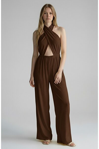 MODAGEN Kadın Boyundan Bağlamalı Sırt Dekolteli Tulum