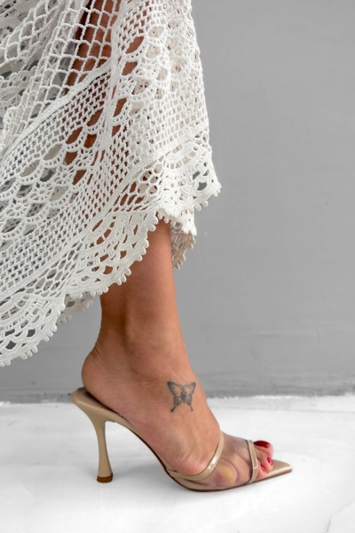 Shoebutik Дамски пантофки с ток Alora Beige Tulle