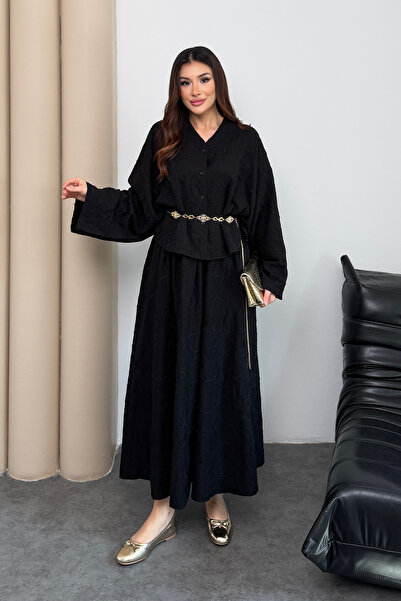 Hatun Atila texturat Costum dublu cu talie elastică și cu buzunare cămăși bro...