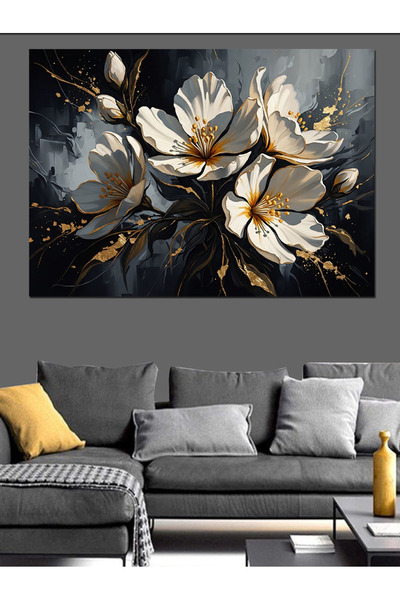 Artmeg Crinuri albe pe fundal negru - Pânză decorativă - Tablou din lemn MDF