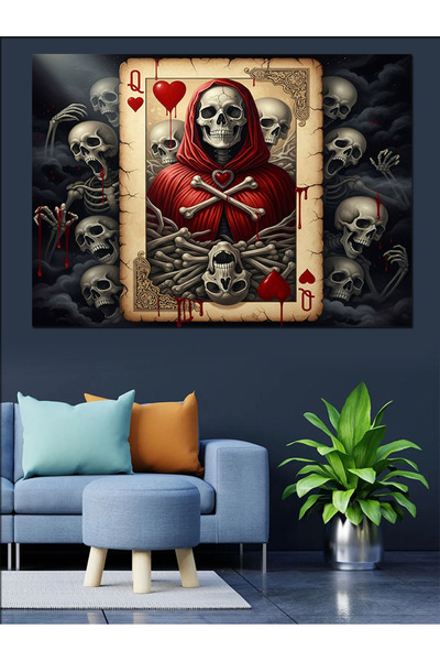Artmeg Pânză decorativă cu craniu și trandafiri roșii - Masă din lemn MDF