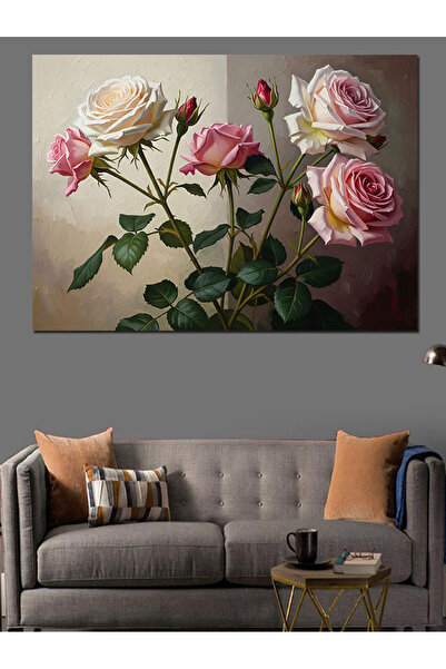 Artmeg Buchet de flori din trandafiri roz - Pânză decorativă - Tablou din lem...